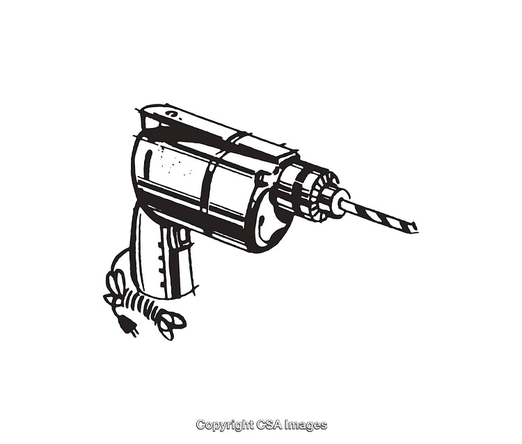 Black and White Line Art Illustration of a Power Drill