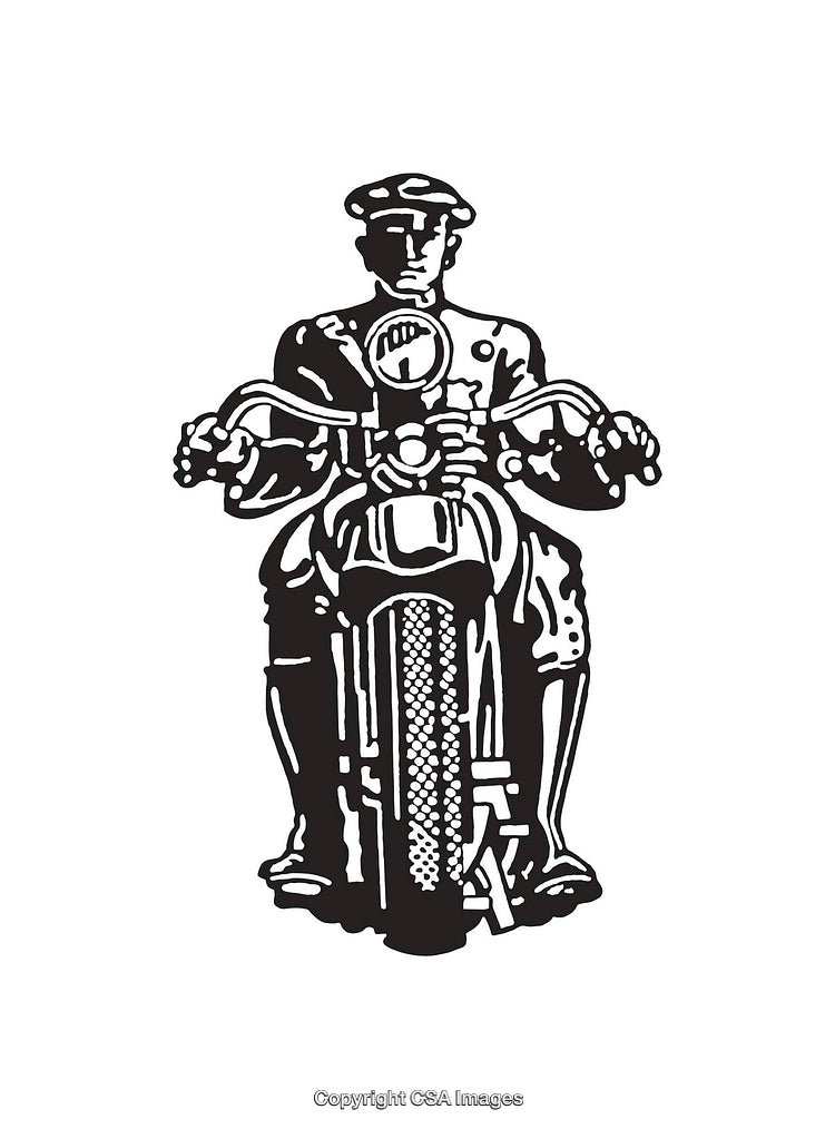 Vintage Black And White Motorcycle Line Art Illustration in Classic Style