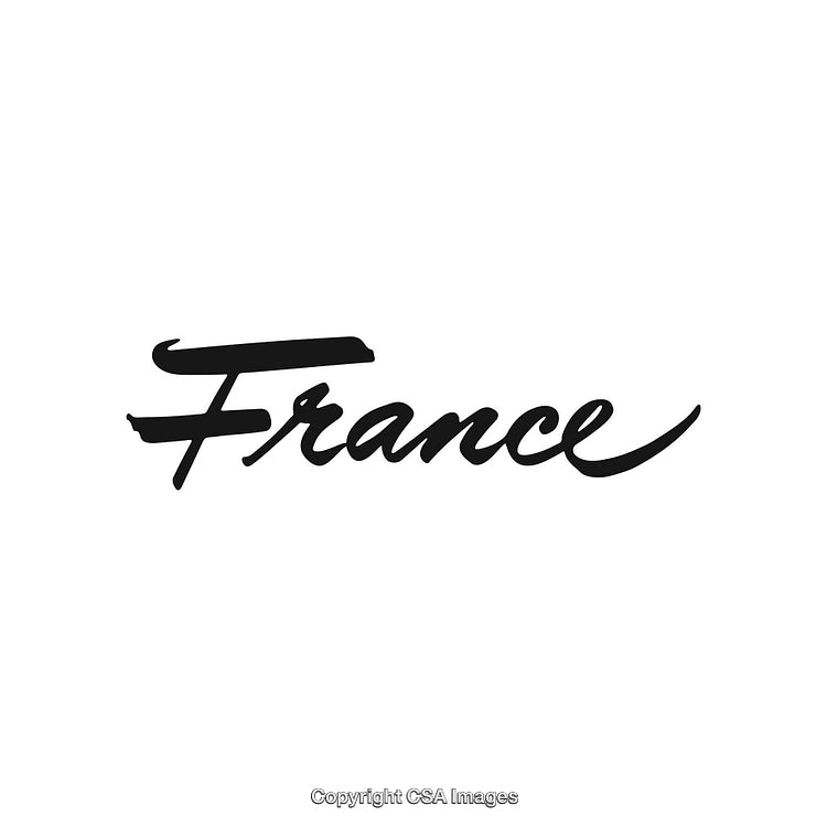 Elegant Handwritten Script of the Word France on White Background