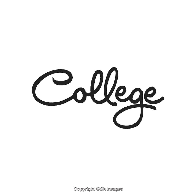 Elegant Black Handwritten Script of the Word College on White Background