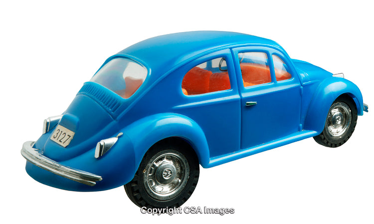 Blue Toy Car with Detailed Design Against White Background
