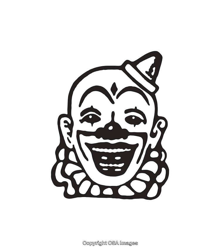 Black and White Line Art of a Smiling Circus Clown Illustration