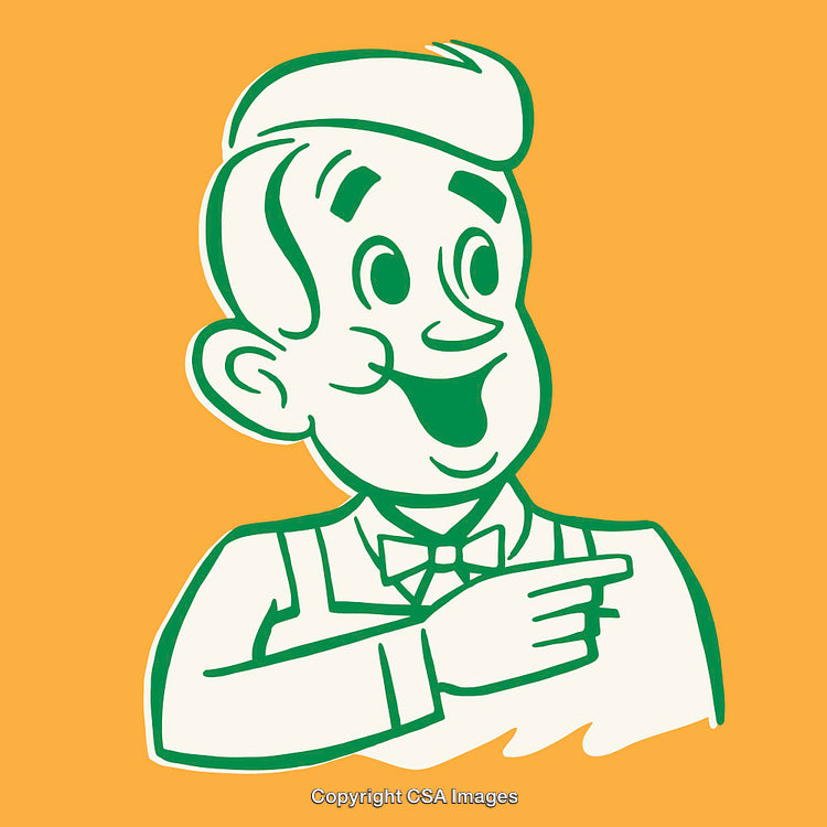 Retro Illustration of Happy Man Pointing with Bright Colorful Background