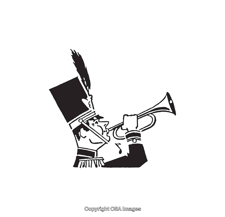 Black and White Illustration of a Marching Band Trumpet Player
