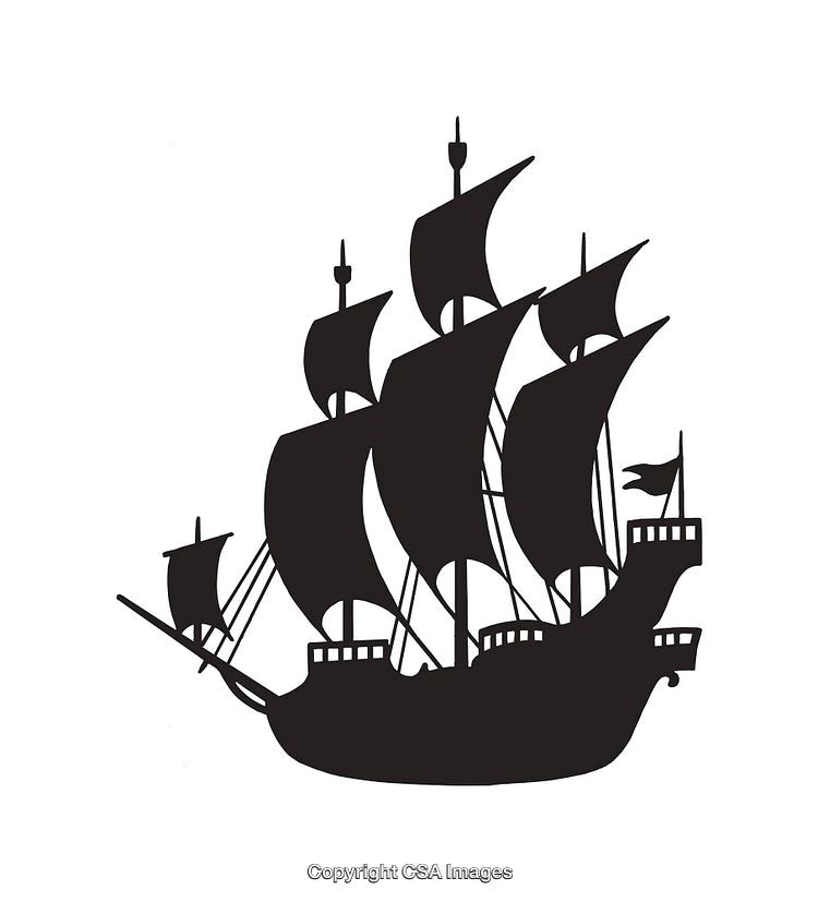 Silhouette of a Historic Sailing Ship with Multiple Sails and Masts
