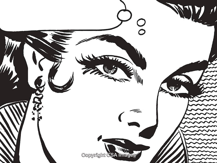 Close-Up of Vintage Pop Art Style Woman with A Pensive Expression