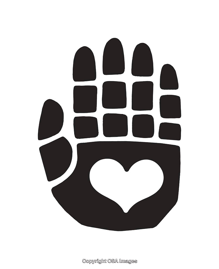 Paw Print Illustration Featuring Heart Design in Black and White Line Art