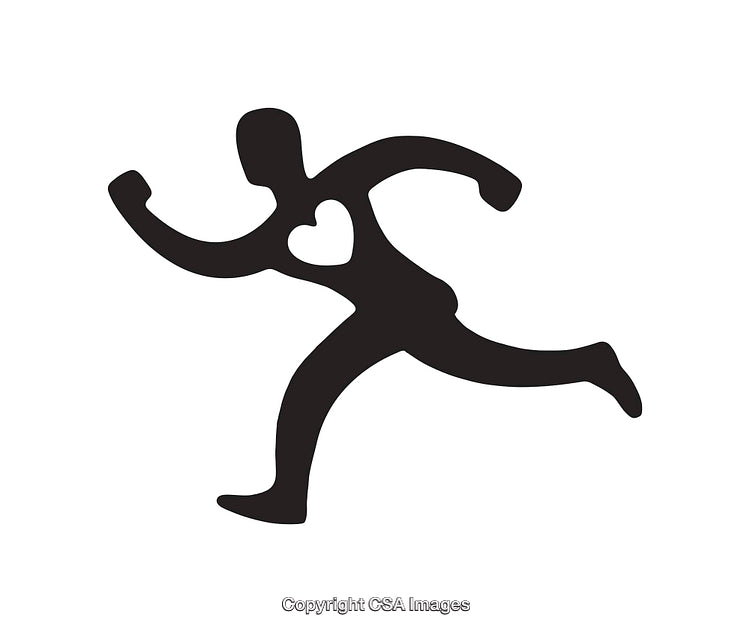 Black Silhouette Icon of a Running Person with a Heart Symbol