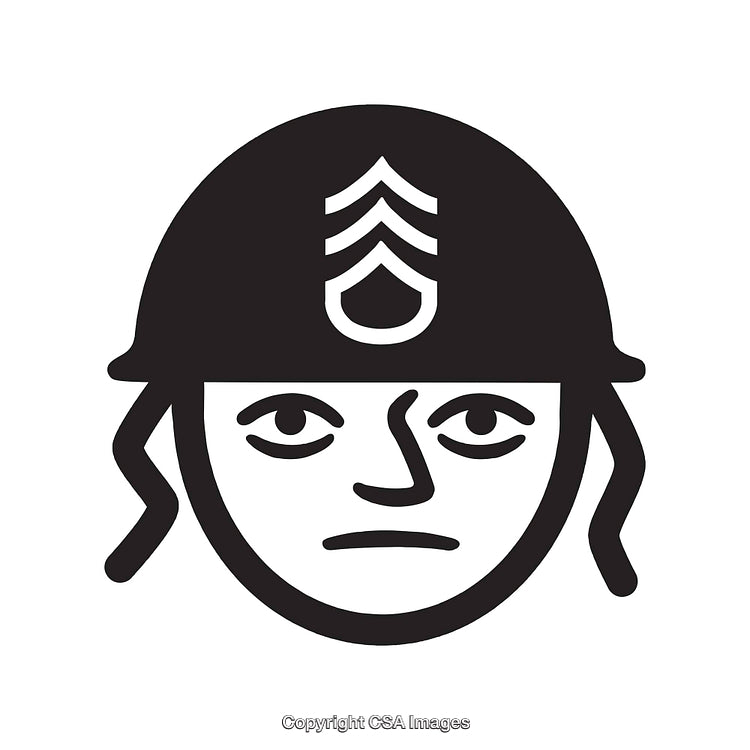 Black and White Graphic of Soldier with Helmet Featuring Insignia