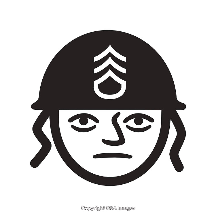 Black and White Graphic of Soldier with Helmet Featuring Insignia