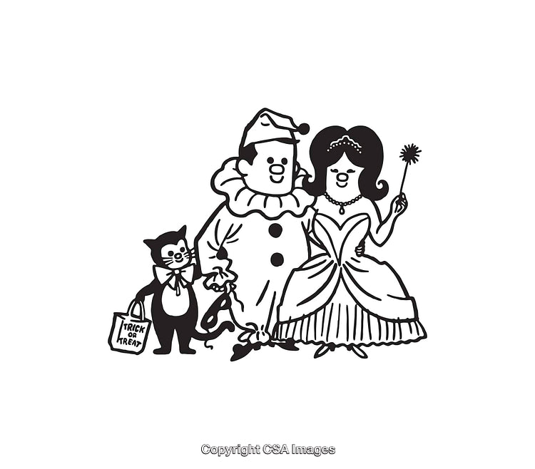 Black and White Cartoon Halloween Costumes Line Art Illustration