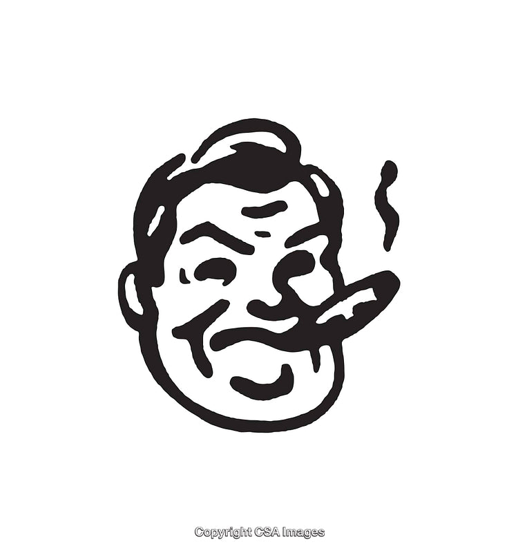 Black and White Line Art Portrait Illustration of a Man With a Cigar
