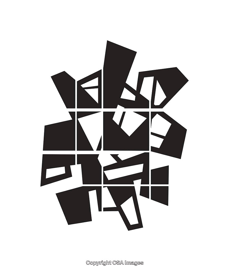 Abstract Black and White Geometric Composition with Fragmented Shapes