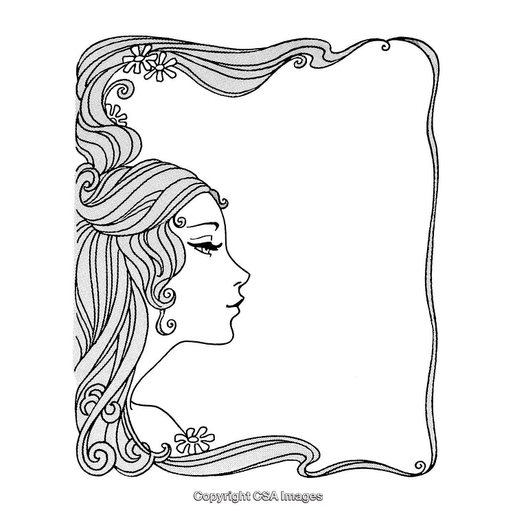 Art Nouveau Style Woman in Decorative Hair Frame Illustration
