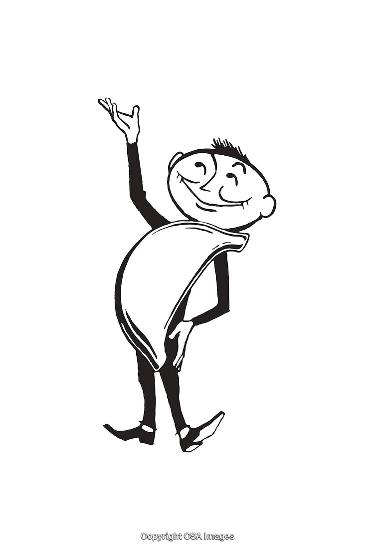 Illustration of a Cheerful Character in Black and White Line Art