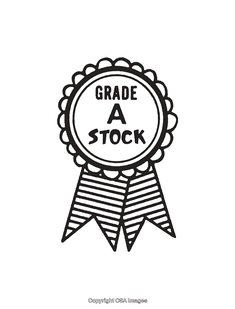 Black and White Line Art of Grade A Stock Award Ribbon