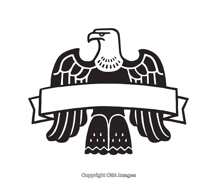 Black and White Line Art of an Eagle with a Banner