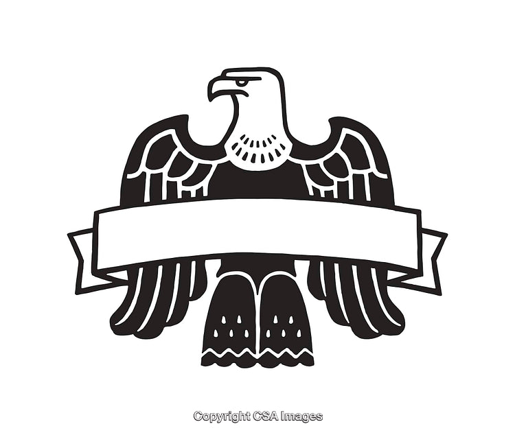 Black and White Line Art of an Eagle with a Banner
