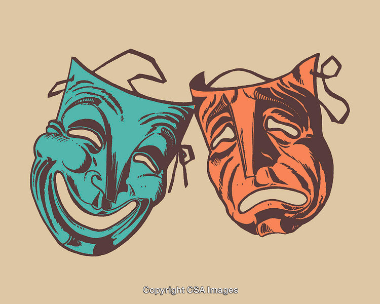 Colorful Comedy and Tragedy Masks Representing Theater Arts