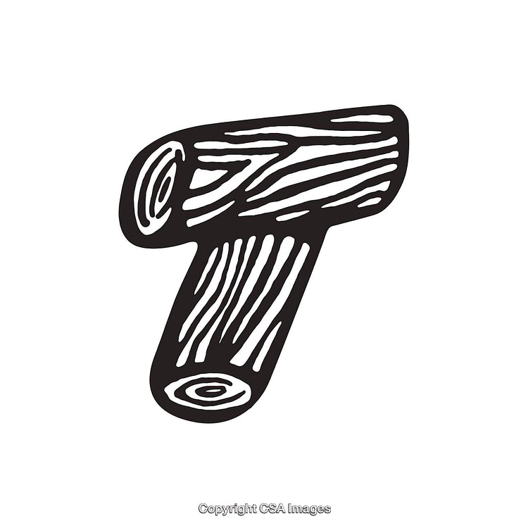 Illustration of Wooden Textured Letter T in Black and White Design