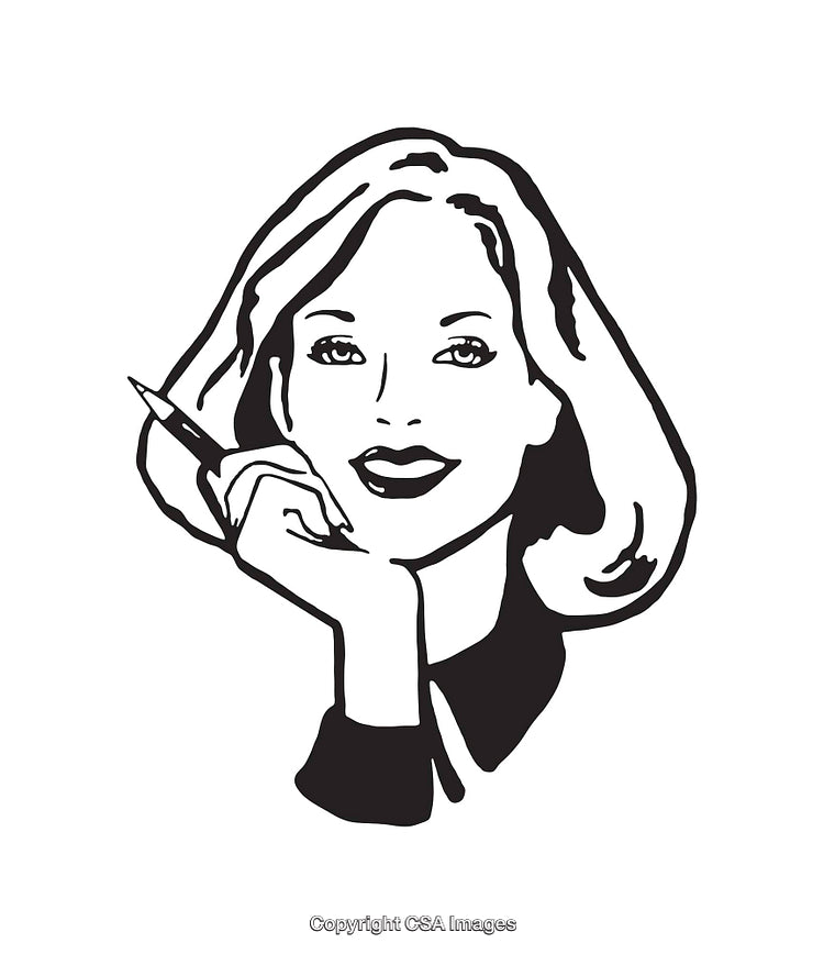 Professional Woman Line Art with Elegant Pose Holding a Pen