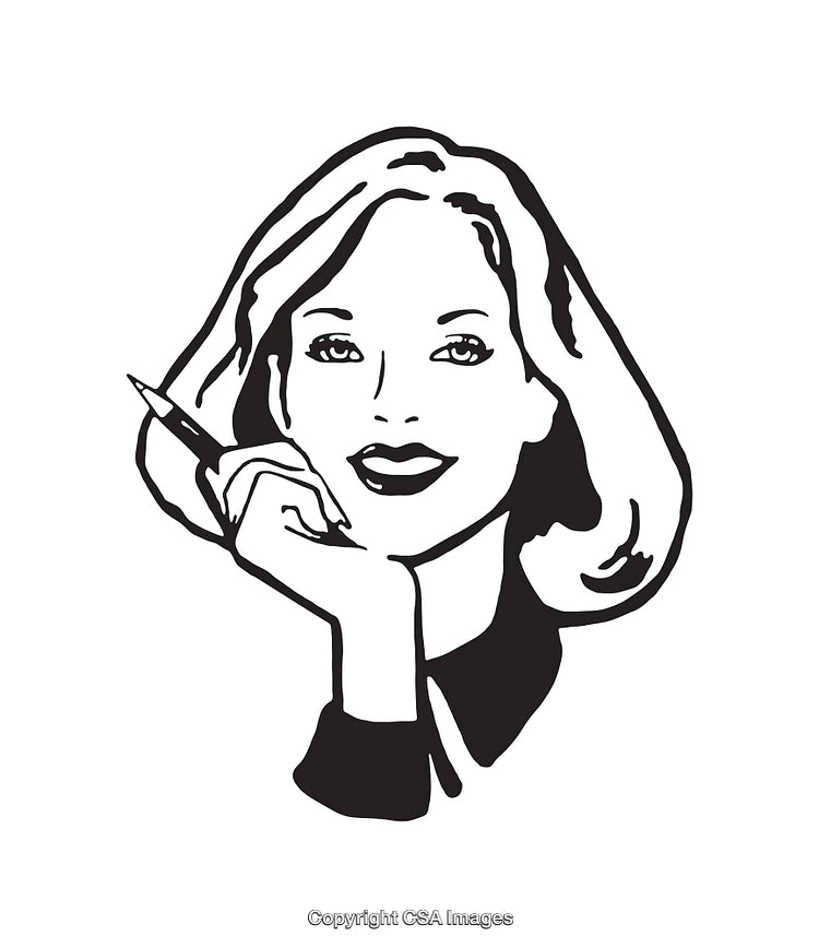 Professional Woman Line Art with Elegant Pose Holding a Pen