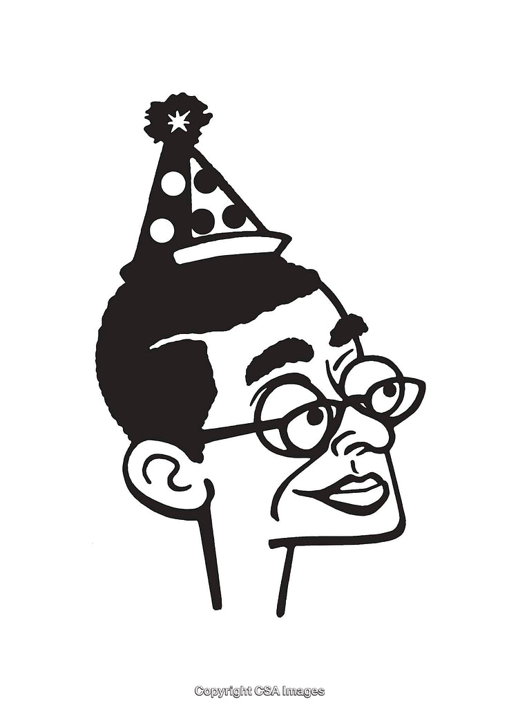 Black And White Party Hat Line Art Illustration Depicting a Joyful Expression