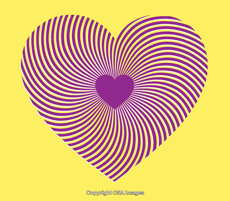 Vibrant Optical Heart Design with Purple and Yellow Contrasting Colors