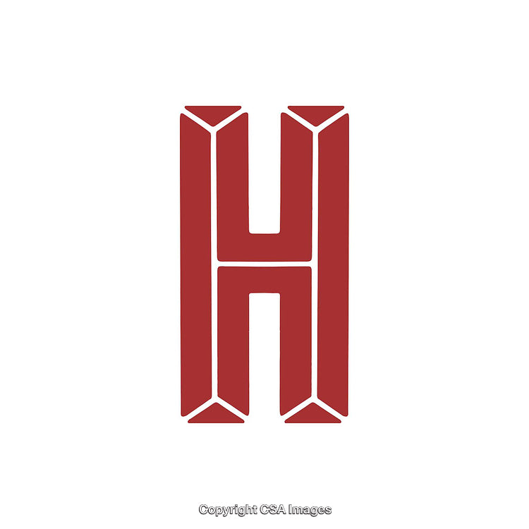 Decorative Red Letter H with Geometric Design on White Background