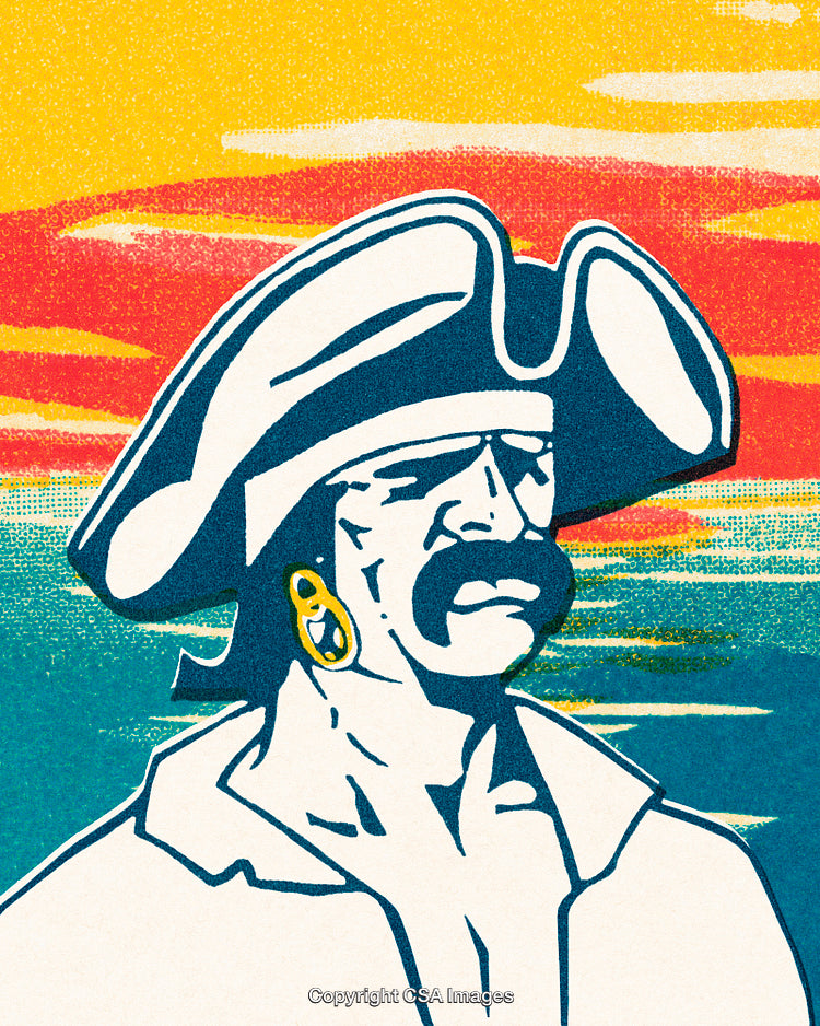 Colorful Pop Art Illustration of a Bold Pirate with a Mustache