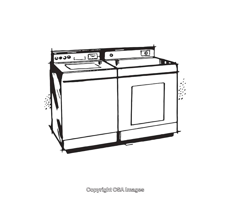 Black and White Line Art Illustration of a Washer and Dryer Set