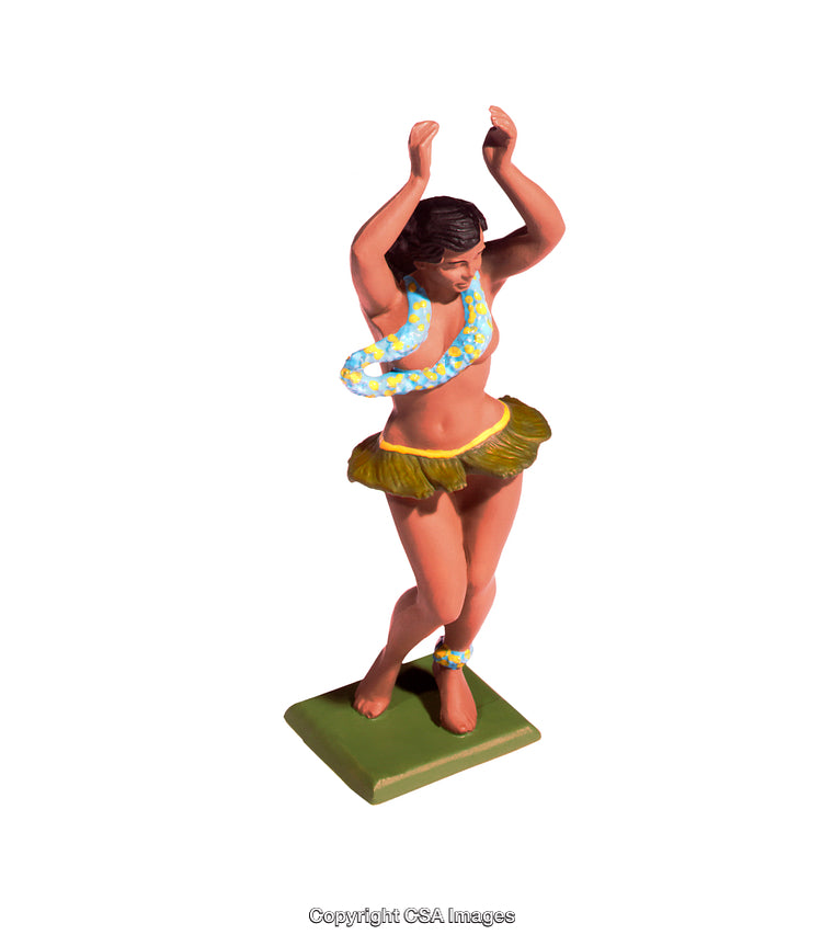 Plastic Toy Figure of a Hula Dancer in Traditional Outfit