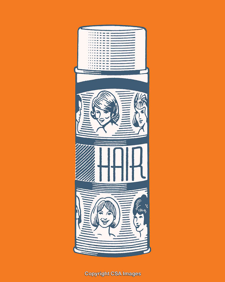 Vintage Hair Product Illustration with Typography on Orange Background
