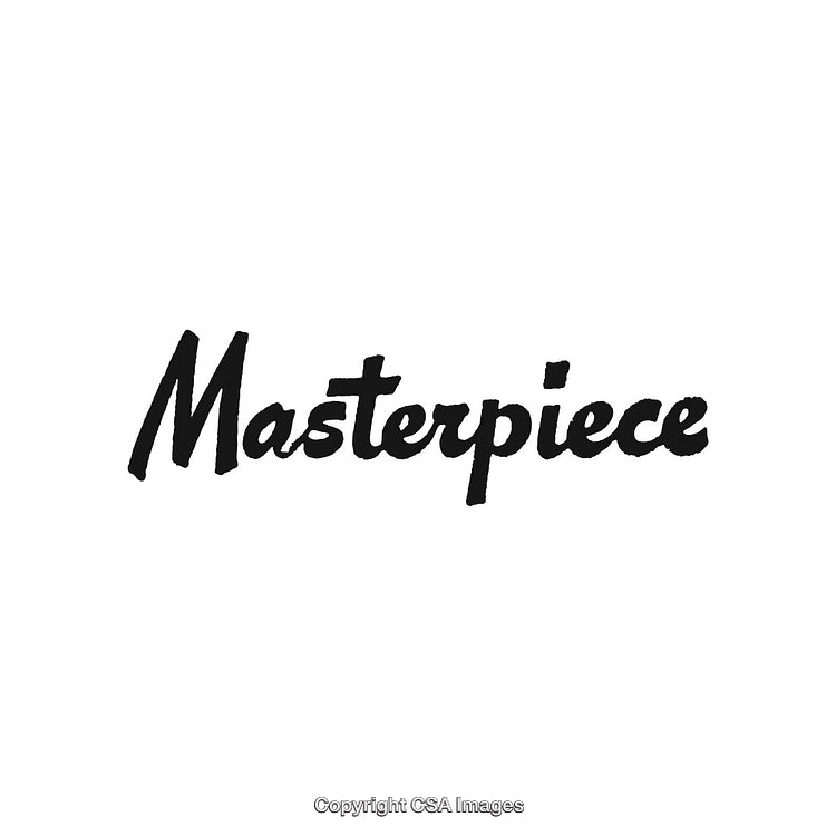 Stylized Calligraphy Featuring the Word Masterpiece in Black on White
