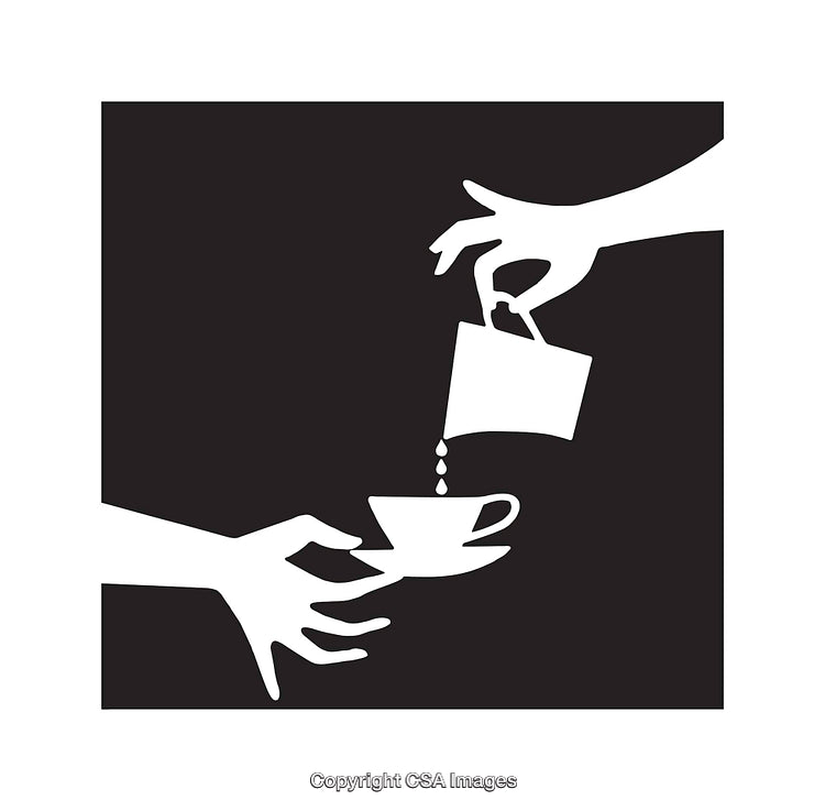Minimalistic Black and White Illustration of Serving Tea