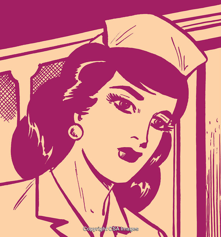 Vintage Illustration of a Woman in Nurse Uniform with Bold Coloring