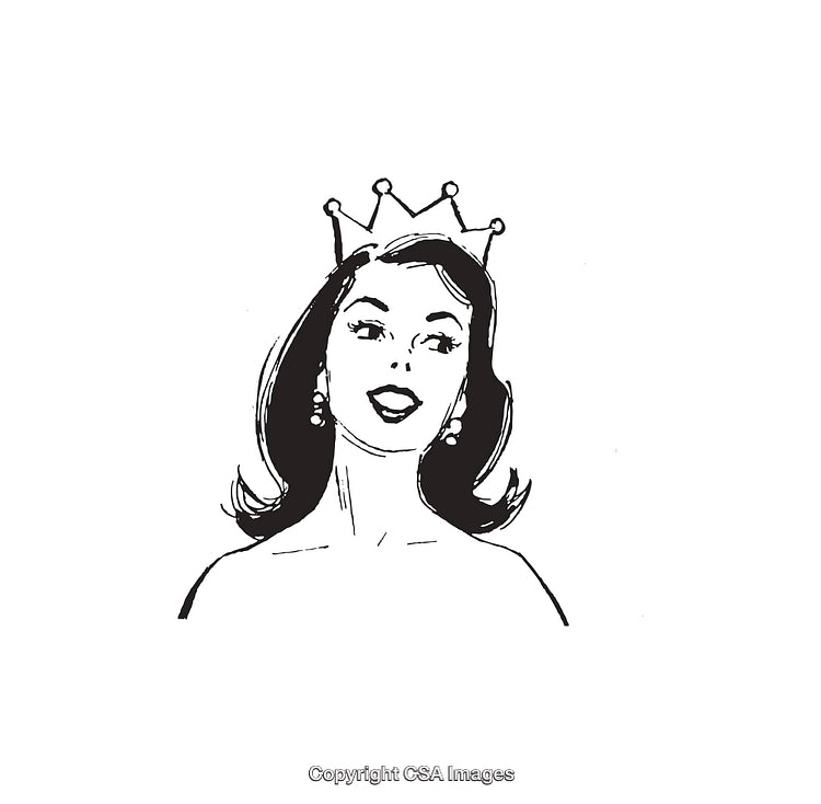 Elegant Line Art Illustration of a Woman Wearing a Crown