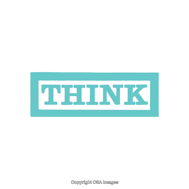 Illustration Featuring the Word THINK Inside a Blue Rectangular Design