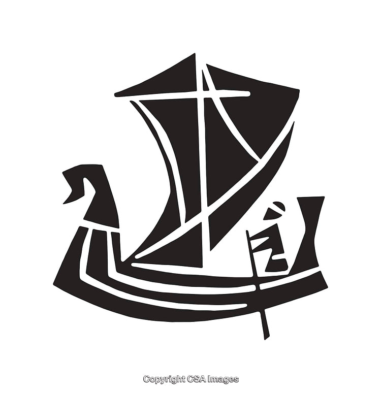 Black and White Abstract Viking Ship Icon Design