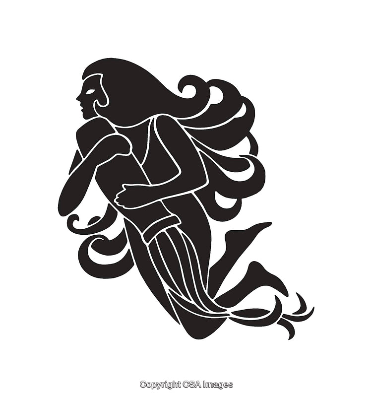 Stylized Black and White Illustration of Aquarius Zodiac Sign Figure