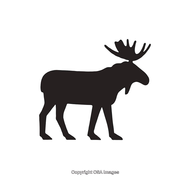 Silhouette of a Moose with Antlers on Solid White Background