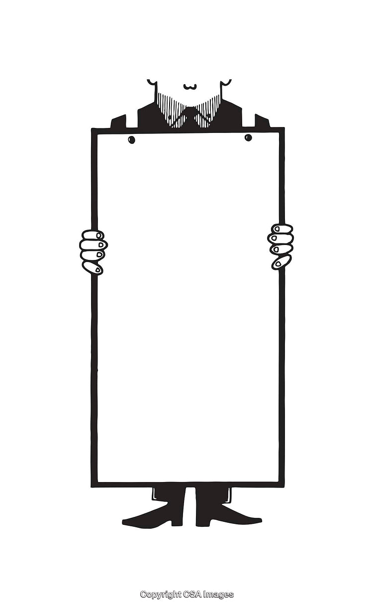 Creative Monochrome Illustration of a Figure Holding a Blank Vertical Sign