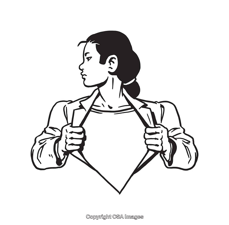 Black and White Illustration of Woman Showing Inner Strength