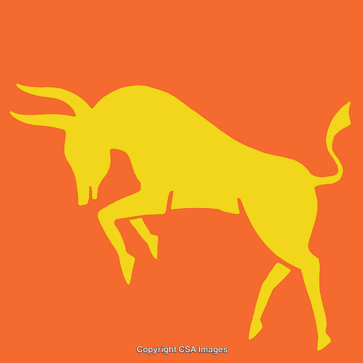 Abstract Illustration of a Yellow Bull Silhouette on Orange Background