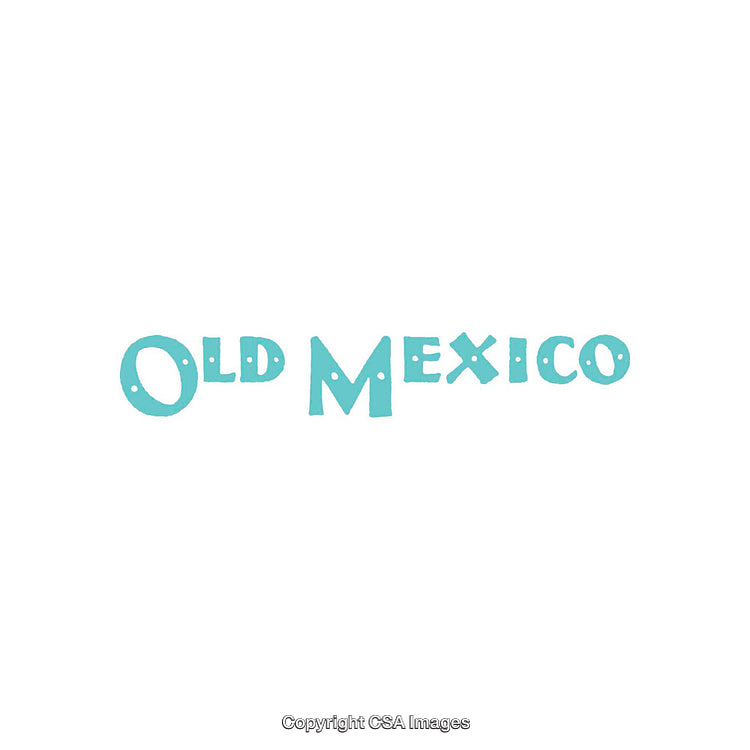 Brightly Stated Turquoise Old Mexico Text on a White Background