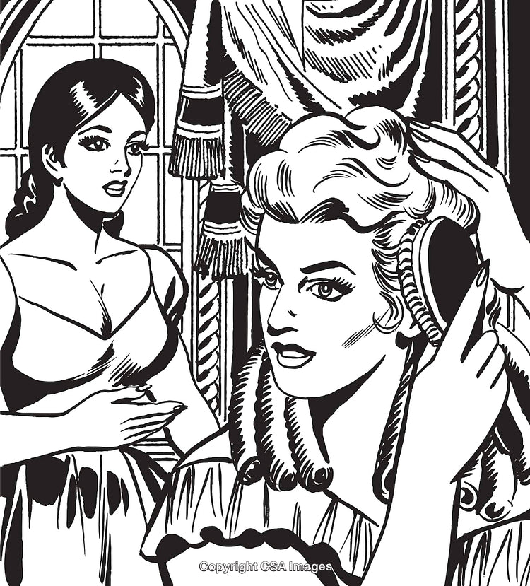 Vintage Illustration of Women Conversing in a Dramatic Scene
