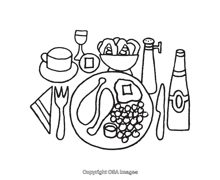 Black and White Line Art of Elegant Meal Setting