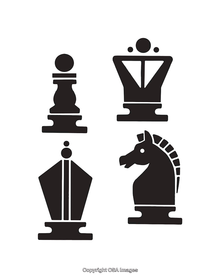 Black and White Vector Illustrations of Chess Game Pieces