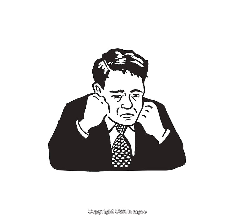 Black-and-White Line Art of a Pensive Businessman in Formal Attire