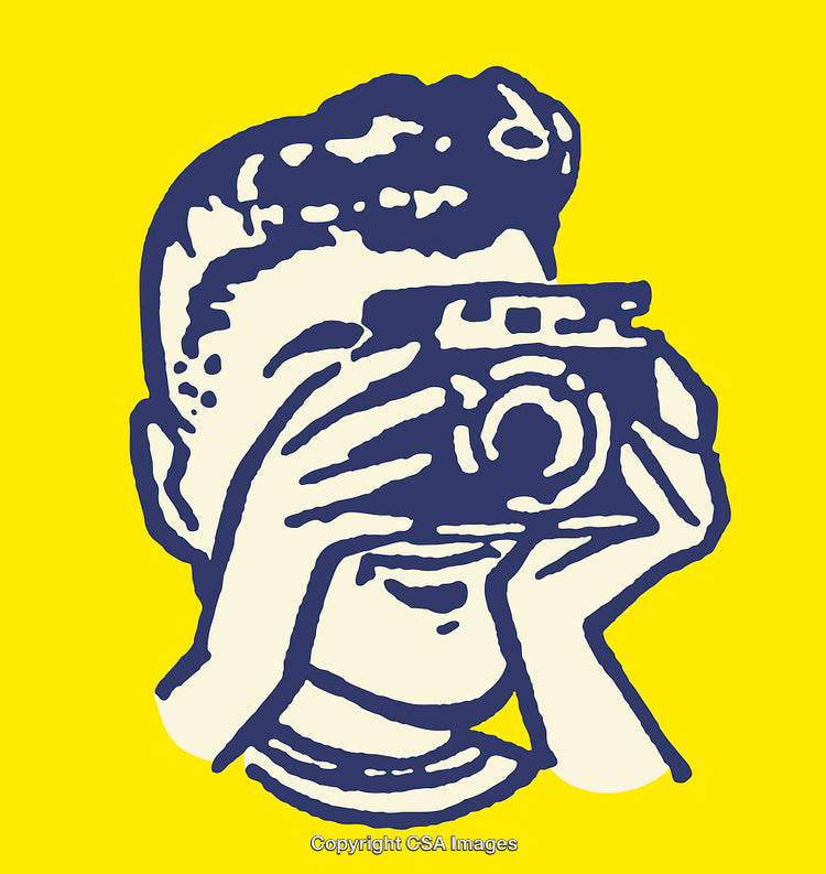 Retro Style Illustration of a Person Using a Camera in Bold Colors